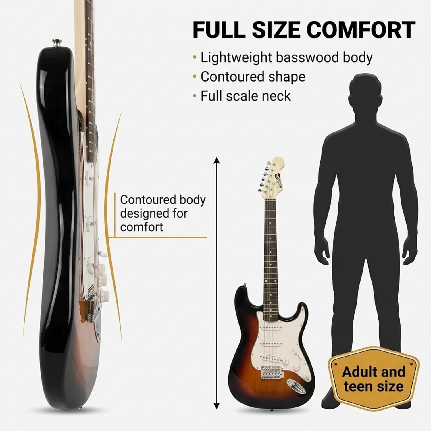 RockJam full-size electric guitar with lightweight contoured body