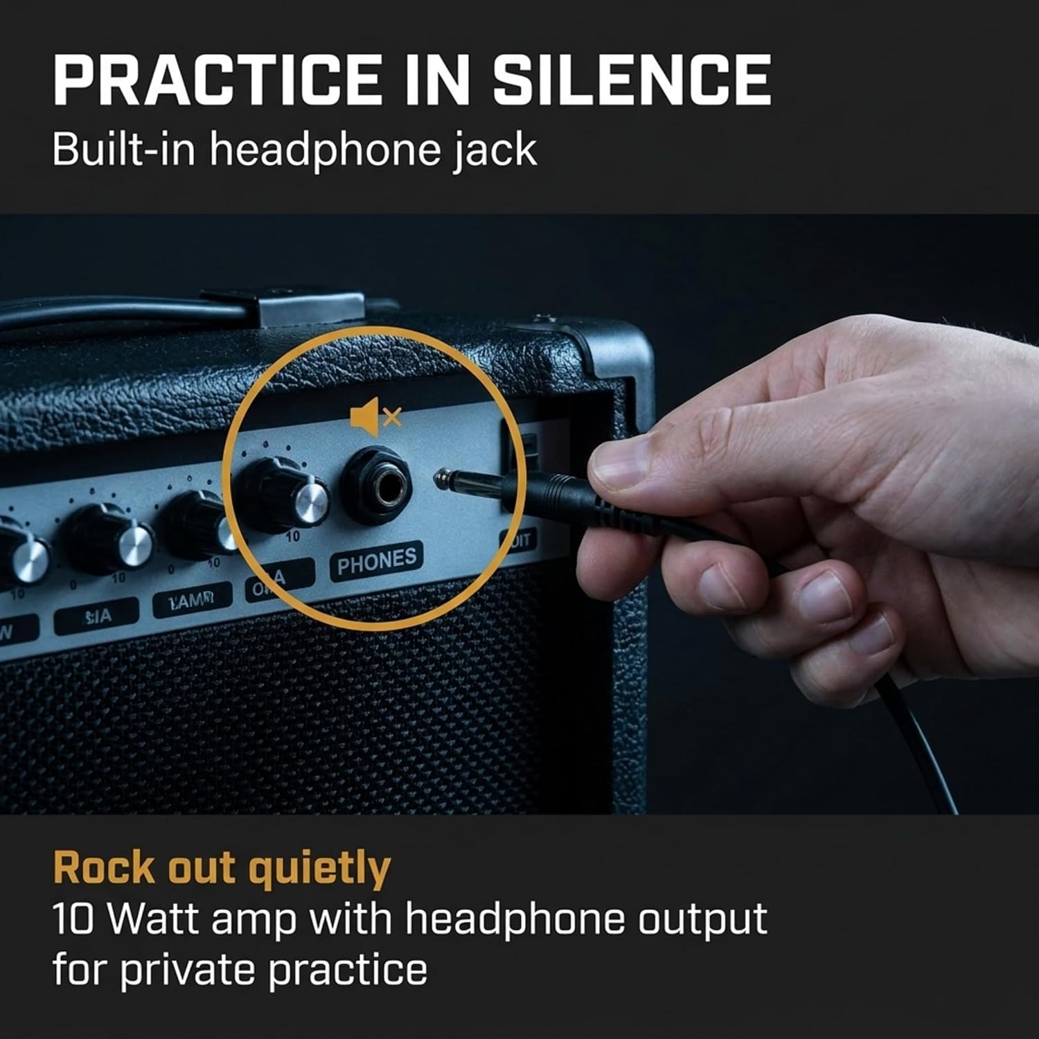RockJam 10W guitar amplifier with headphone output for silent practice