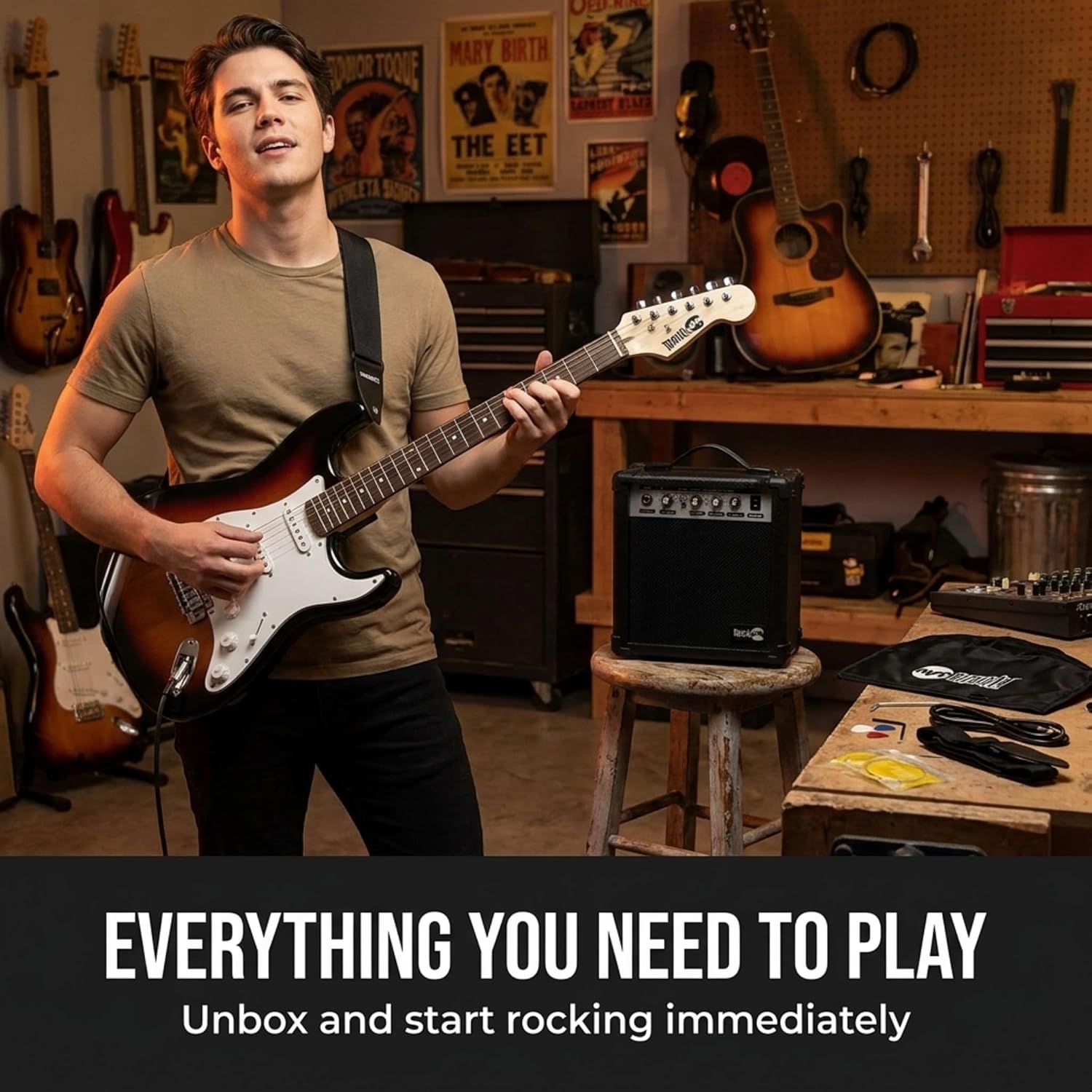 RockJam electric guitar and amplifier starter kit in use