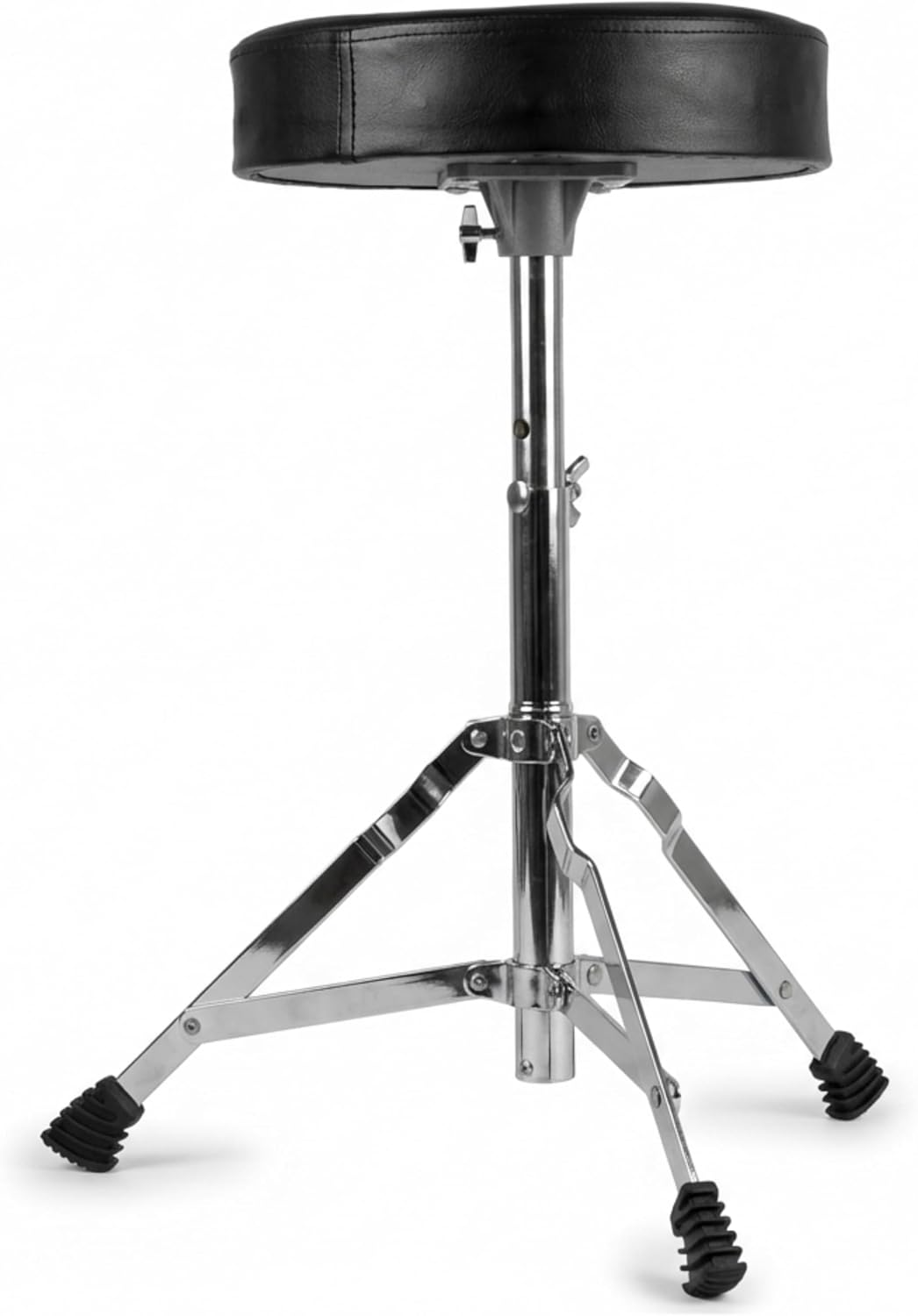 RockJam DP-001 adjustable padded drum throne with chrome tripod base and black round seat