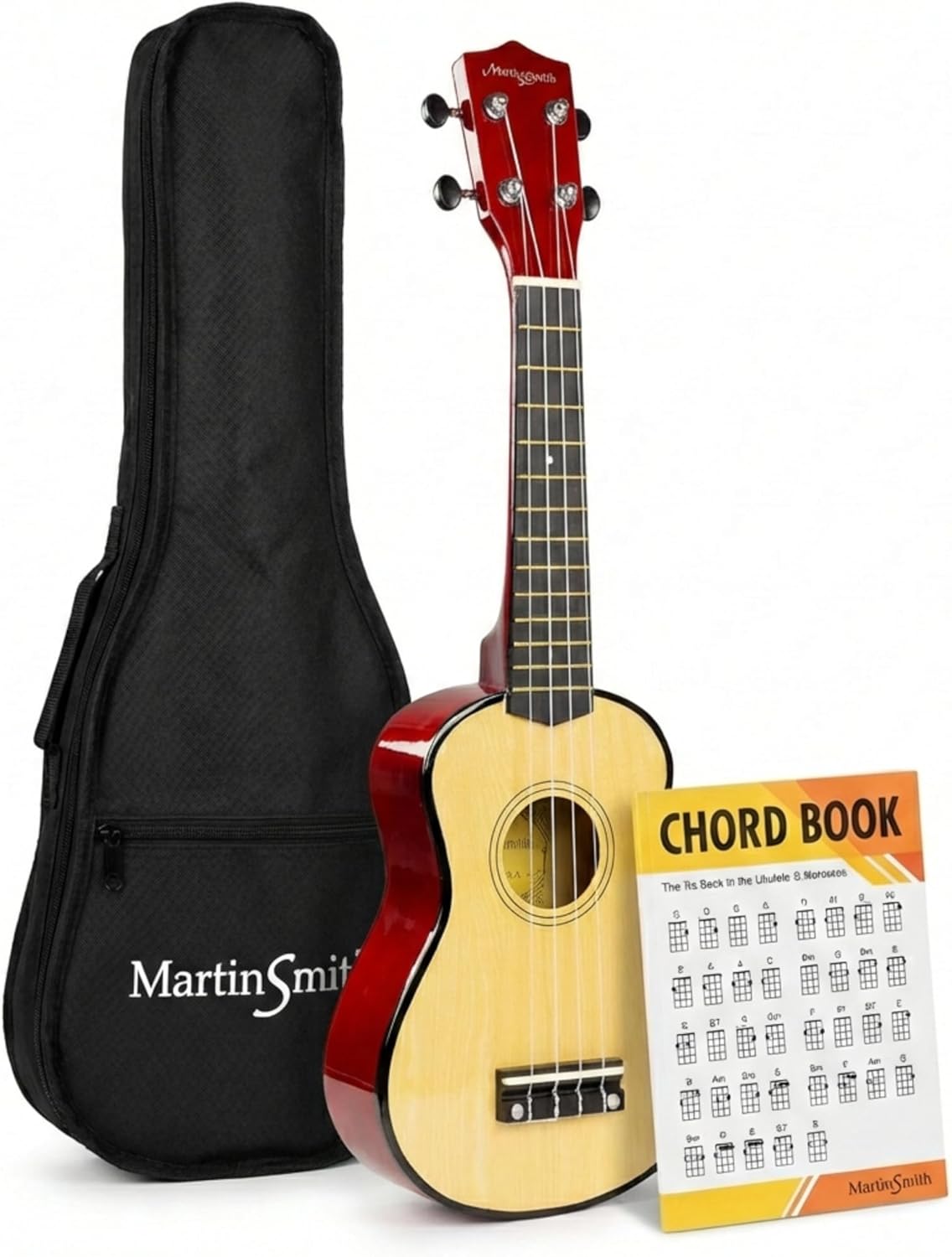 Martin Smith UK-212 soprano ukulele in black zippered carry bag