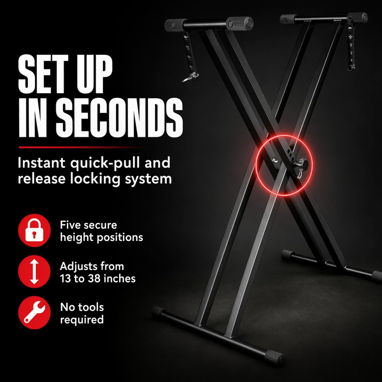 RockJam RJX29 black double-braced steel X-frame keyboard stand