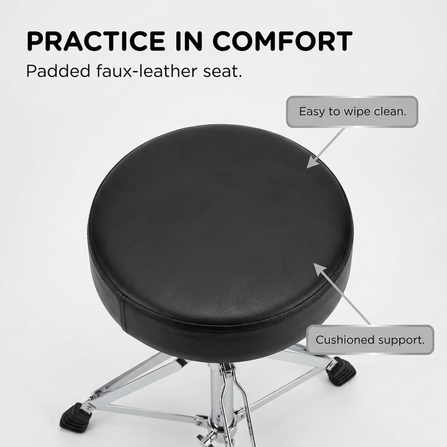 RockJam DP-001 padded black faux-leather drum throne seat with cushioned support