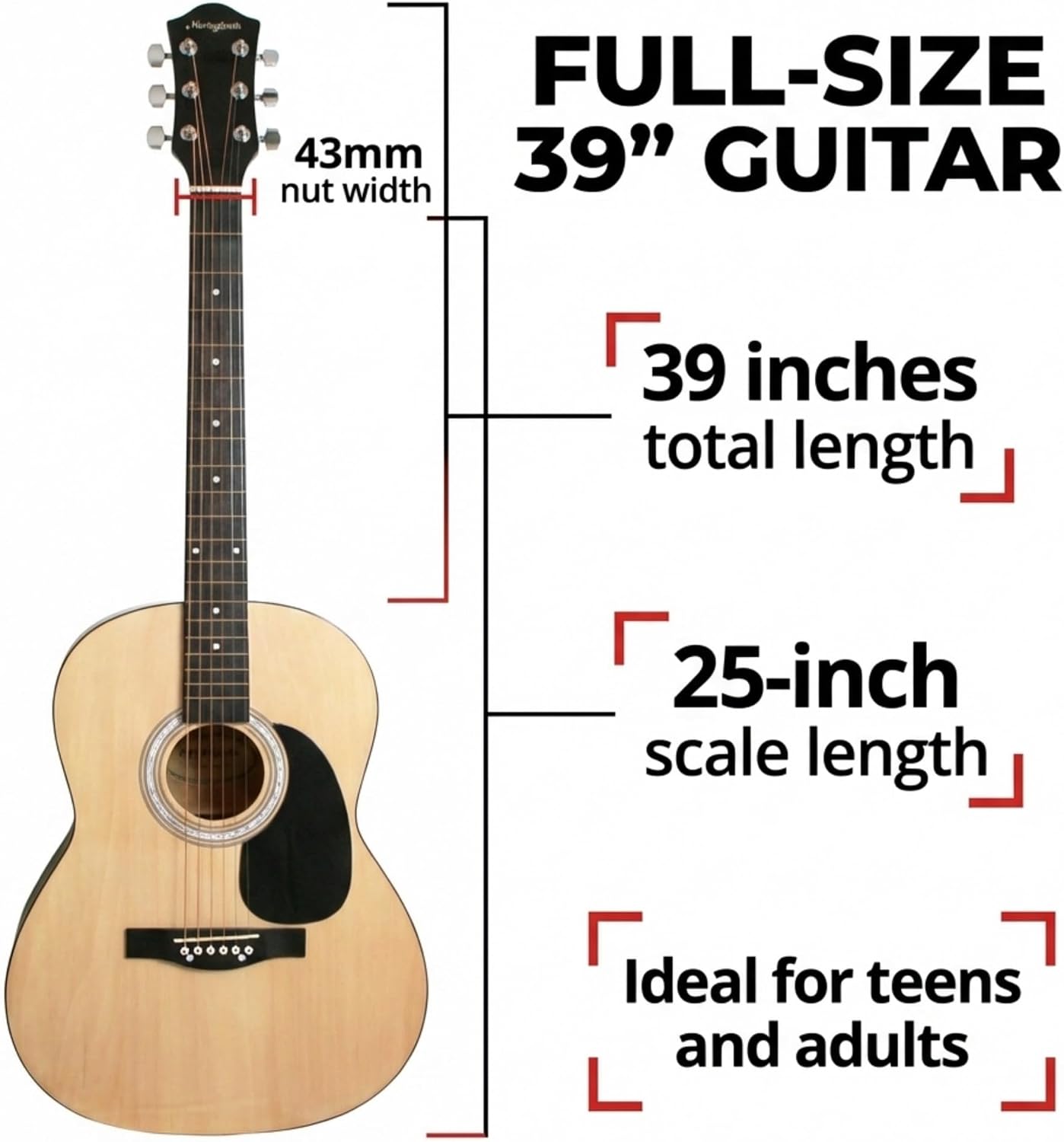 Martin Smith W-101 39-inch full-size acoustic guitar with 25-inch scale length