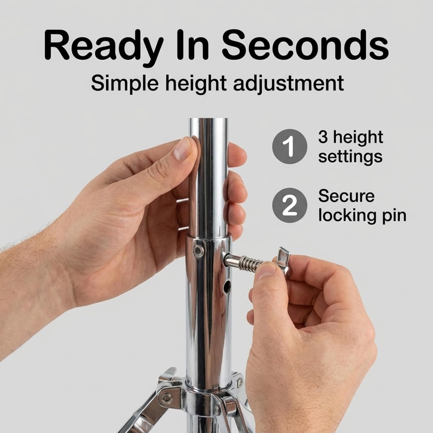 Close-up of RockJam DP-001 drum throne height adjustment with three settings and locking pin